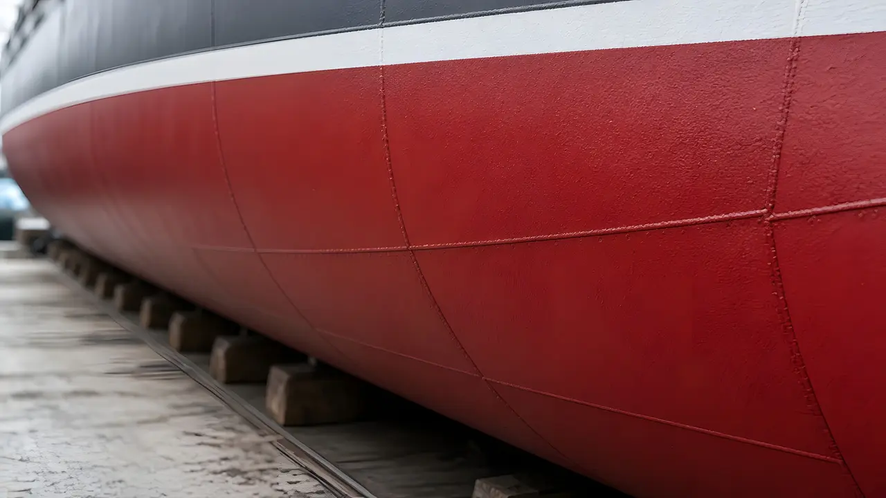 Illustrative: a hull close-up in drydock